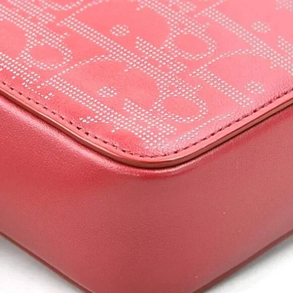 Auth Christian Dior Crossbody Shoulder Bag Red Leather/Silvertone - Picture 6 of 13